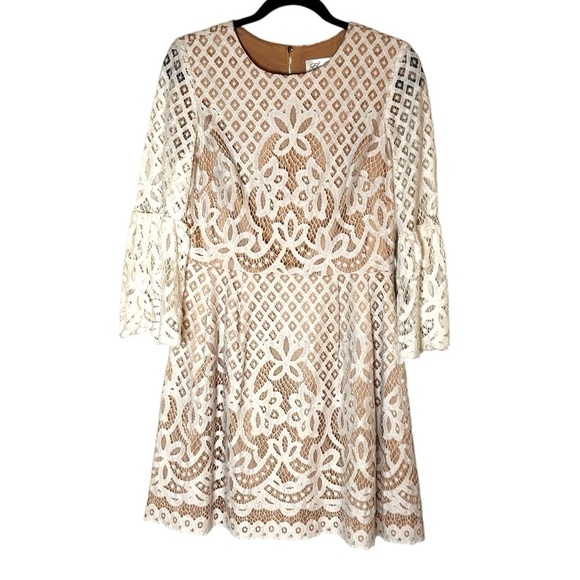 Eliza J White Lace Bell Sleeve Dress- Bridal Shower Dress- Size 10 - Picture 7 of 16